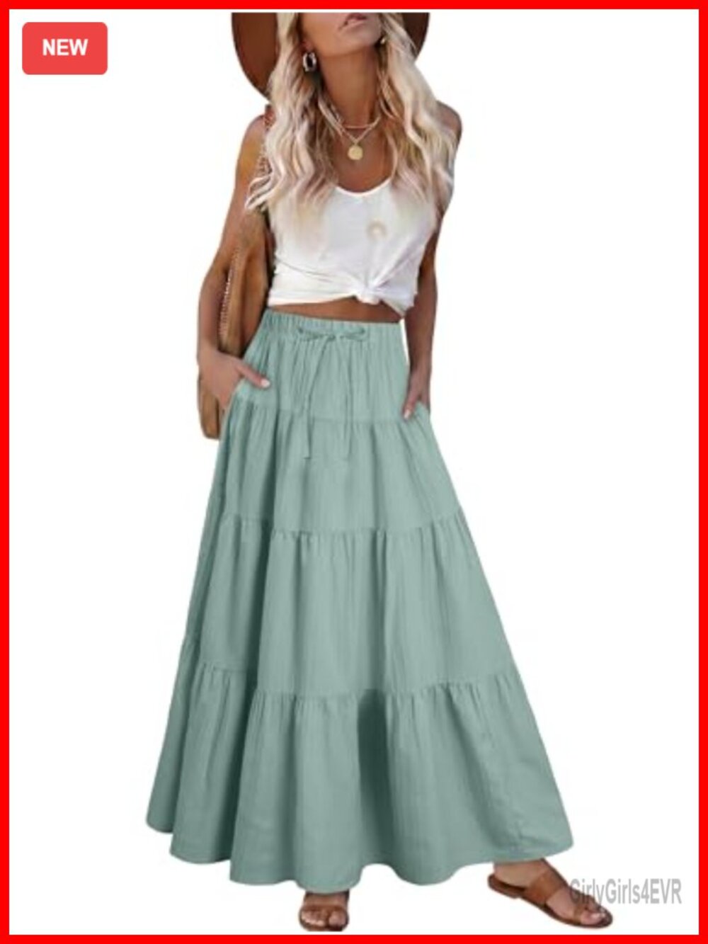 Women Maxi Skirt Polyester Spandex A Line High Waist Ruffle Boho Flowy